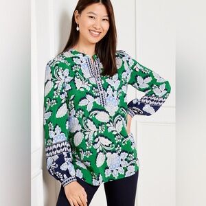 Talbots Floral Band Collar Popover Blouse